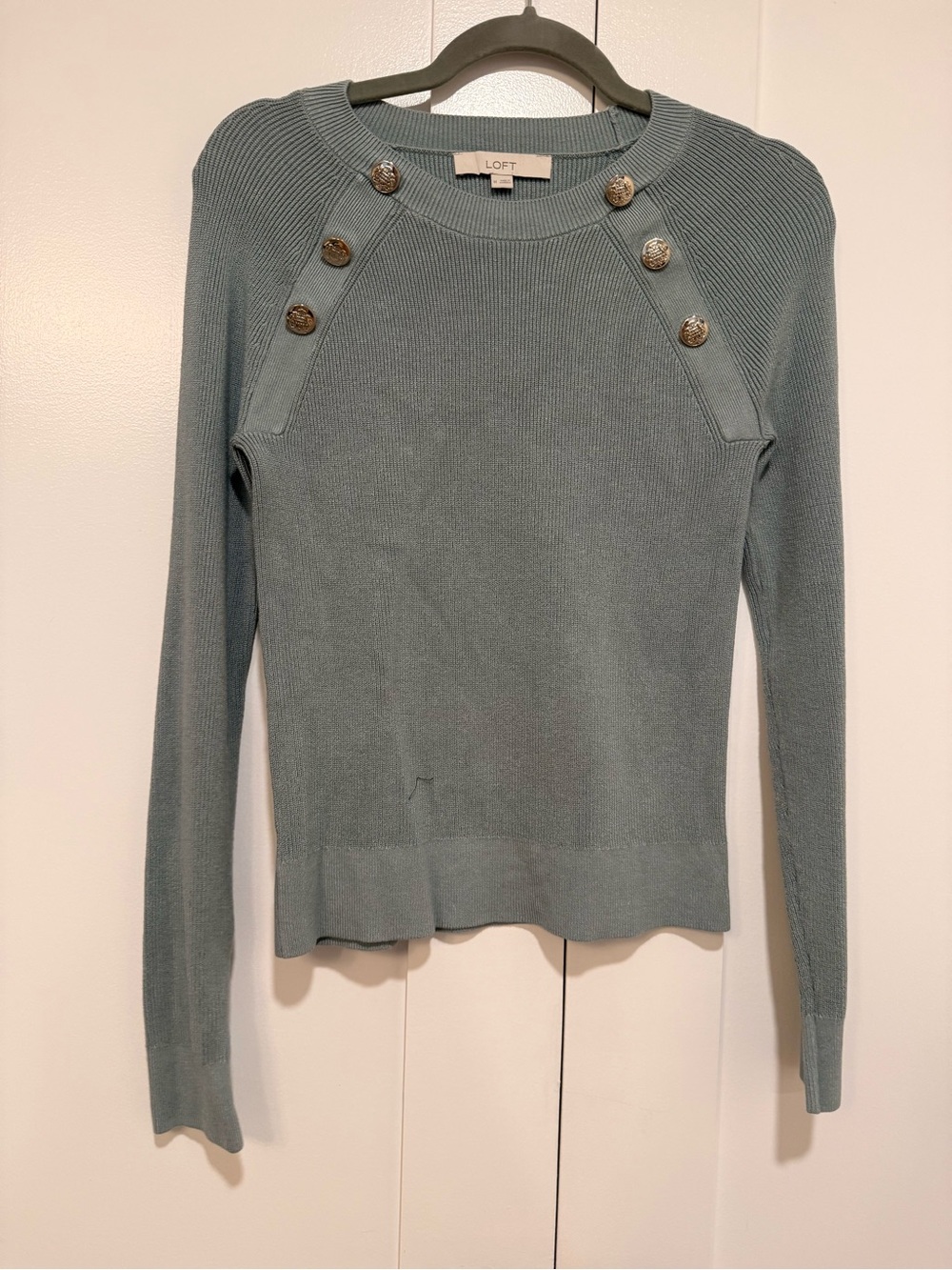 LOFT Dusty Seafoam Ribbed Crew Sweater
